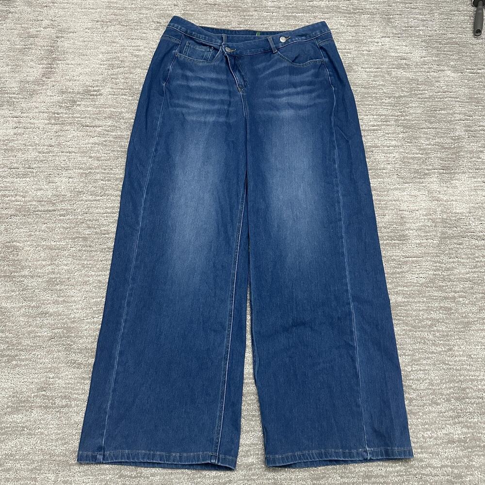 Halara Jeans Womens XL Blue Wide Leg High Rise Flex Denim Stretch Relaxed Fit